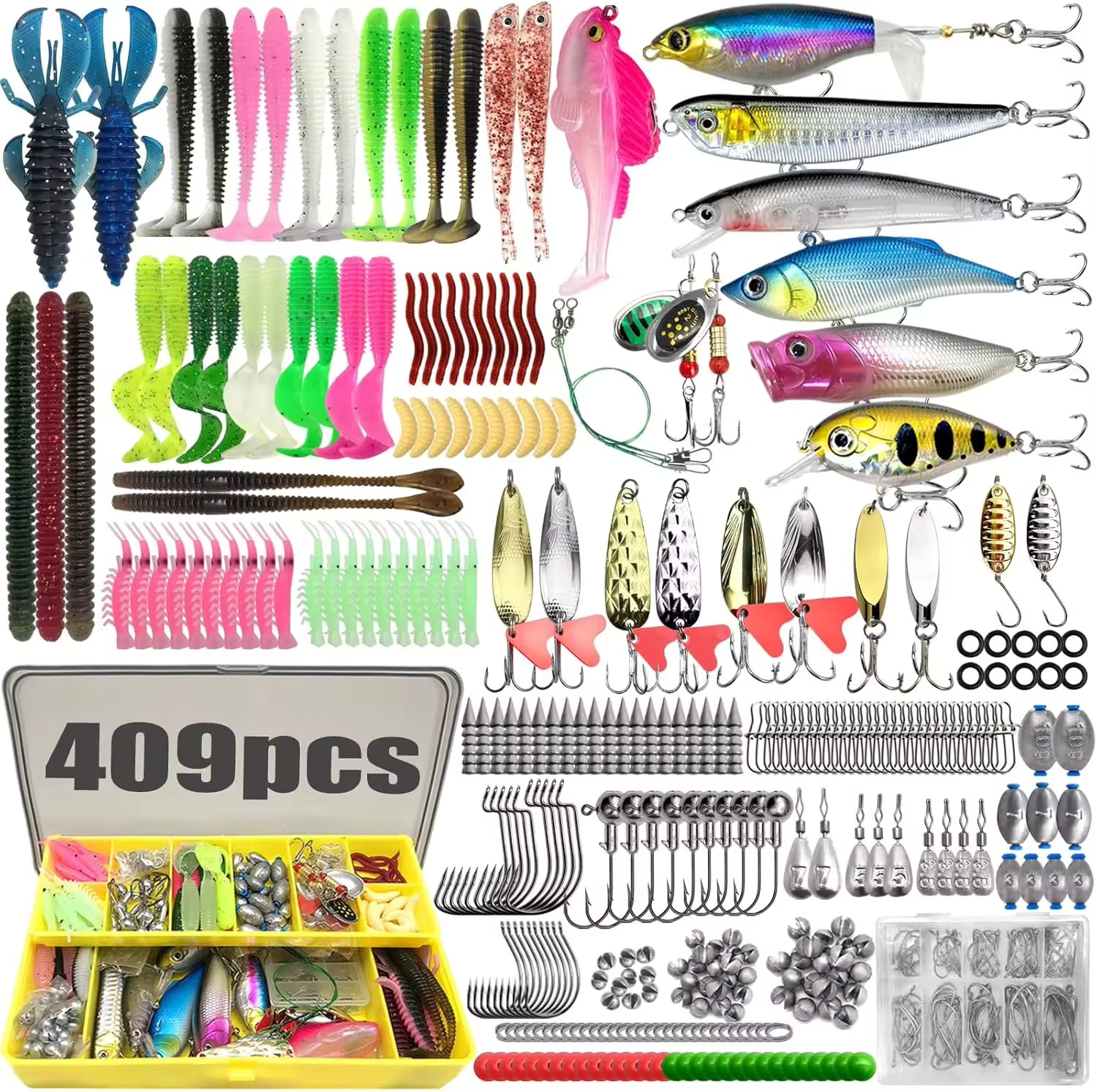 catch em all fishing lures Catchro 409 Pcs Tackle Box Set with Fishing Lures