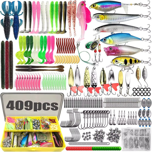 Catchro 409 Pcs Tackle Box Set with Fishing Lures - Comprehensive Fishing Tackle Box for All Skill Levels, Perfect for Freshwater and Saltwater Angling