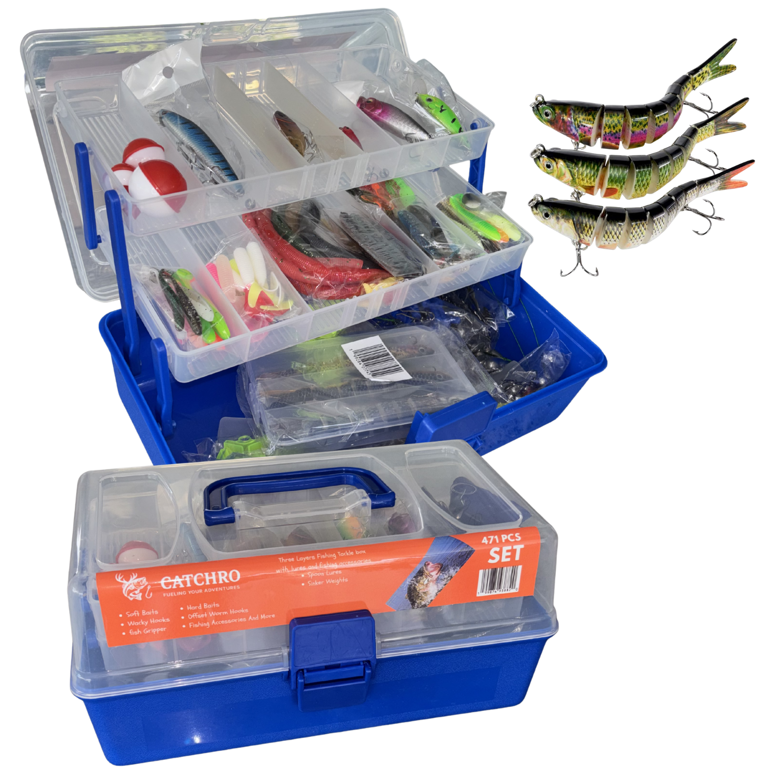 CATCHRO Fishing Tackle Box 471PCS with Bass Fishing Lures & 3 Multi Jo – Mi tienda