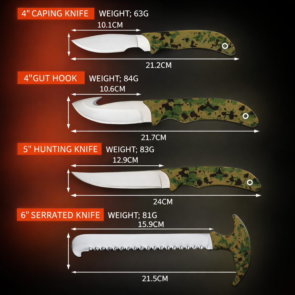 CATCHRO Hunting Knife Set 4 PCS Deer Gutting Kit with Bone Saw, Skinning Knife & Gut Hook Knife – Outdoor Knife Set with Gloves & Case, Survival Knife, Hunting Gear